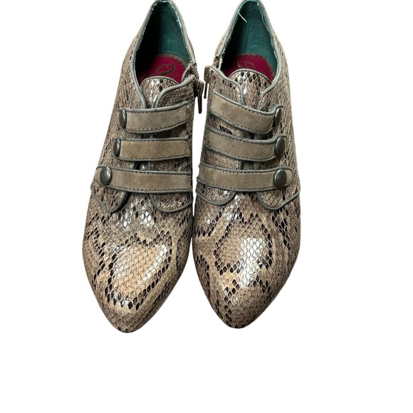 Poetic Licence London Snakeskin Print Heeled Ankle Boots Booties Buttons Detail - Picture 1 of 7